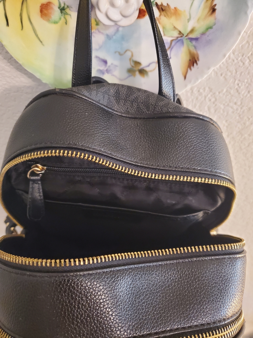 Michael Kors Charcoal MK Monogram Backpack with Gold Hardware - Picture 9 of 16